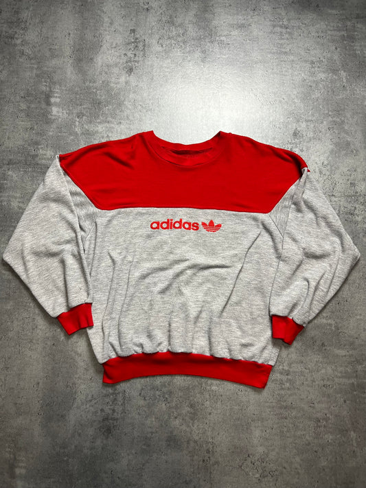 ADIDAS SZARO-CZERWONY CREWNECK